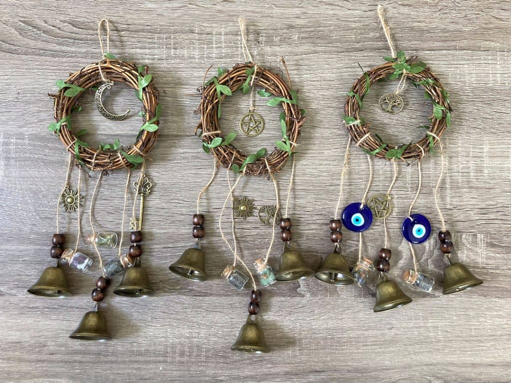 The Witches Sage Triple Moon Pentacle Hanging Bells